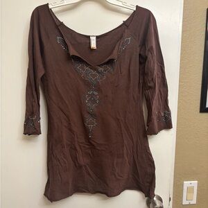 Lucy Brown Asymmetrical Embellished Tunic